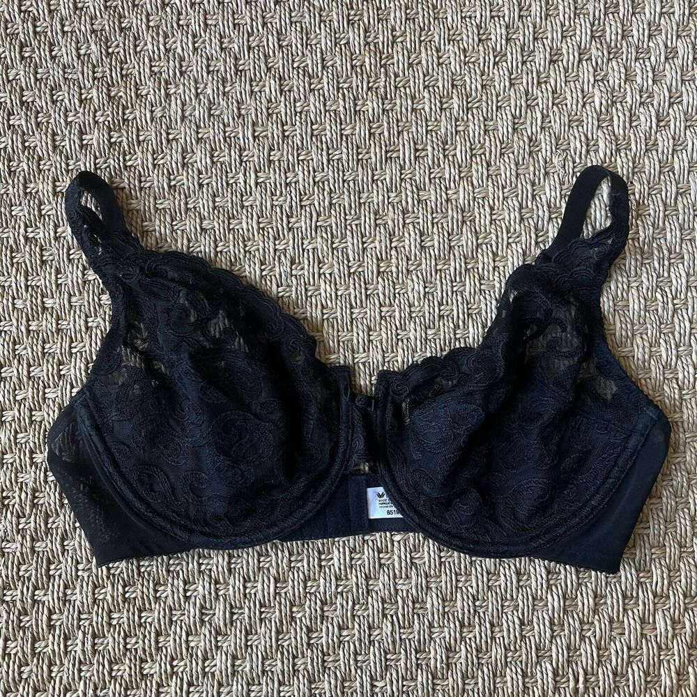 Wacoal Womens Bra 38D BLACK Arabesque 85199 Black Lace UNDERWIRE LACE Semi-Sheer